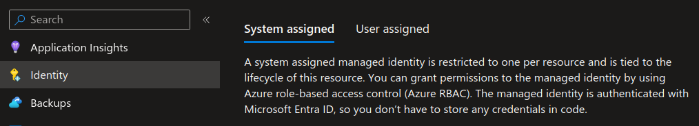 Azure Portal > System Assigned MI