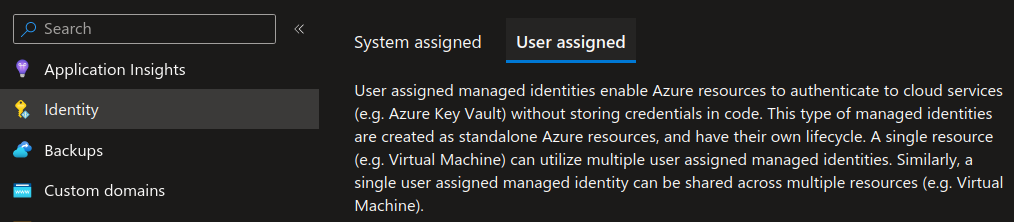 Azure Portal > User Assigned MI
