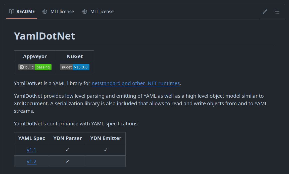YamlDotNet on GitHub