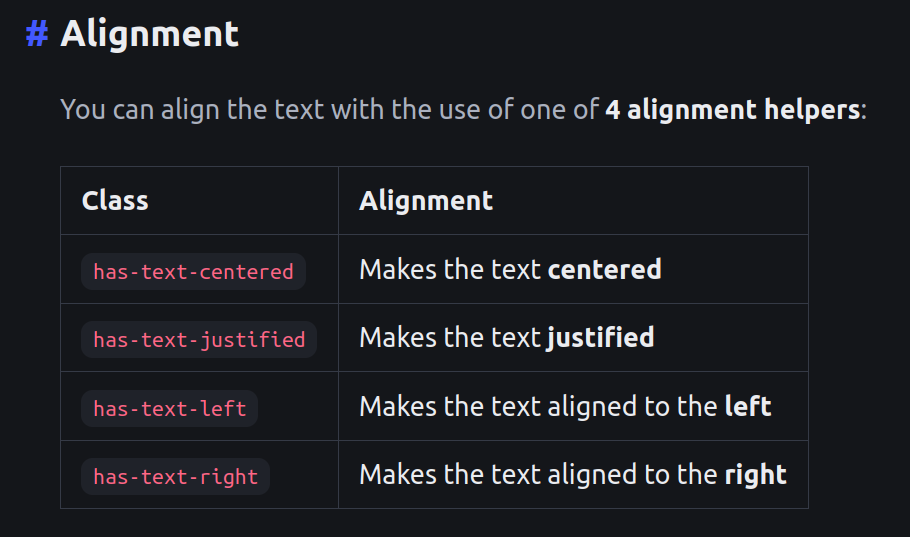 Bulma alignment helpers