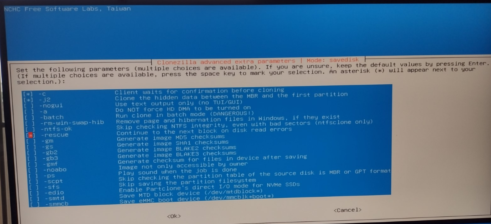 Clonezilla in expert mode